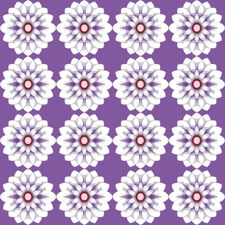 Bold and pop vector floral seamless repeating pattern with red clematis on purple and white background, perfect for eye-catching banners or repeat invitations.のイラスト素材