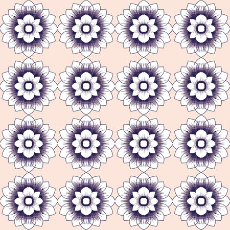 Flowery pastel blue and white seamless floral pattern with charming and unique illustration of purple flowers, suitable for contemporary surfaces and festive events like birthdays and weddings.の写真素材
