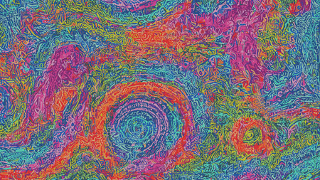 Stunning rainbow abstract 1970s vintage tracery of design on a background of paper