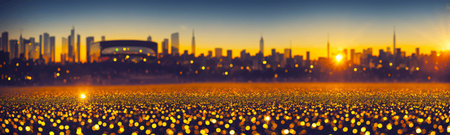 Car headlight with circular lens flare and starburst effect. Bright and dazzling illustration with transparent background and bokeh dots. Vectorの写真素材