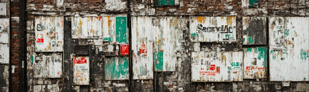 Old white paper poster background with torn edges, wrinkles, and glue effects. Perfect as mockup or advertising template for urban or retro campaign. Vectorの写真素材