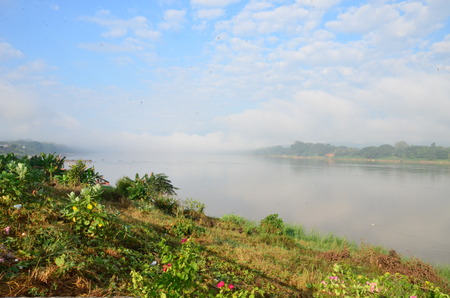 Sky and clouds at Kong river in the morningの写真素材