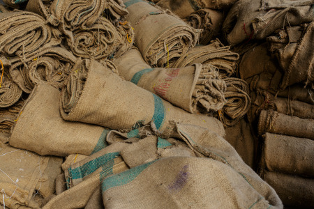 Roll Hemp sack before contain riceの写真素材