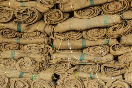 Roll Hemp sack before contain riceの写真素材