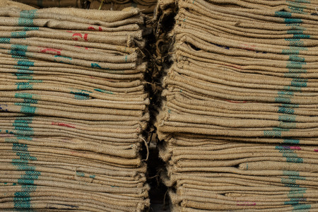 Roll Hemp sack before contain riceの写真素材