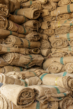 Roll Hemp sack before contain riceの写真素材