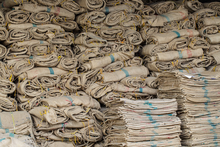 Roll Hemp sack before contain riceの写真素材