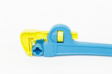 children's toy tool plastic color on a white background.の写真素材