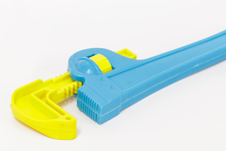 children's toy tool plastic color on a white background.の写真素材
