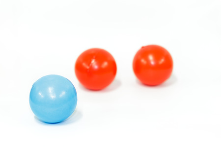 Three rubber balls isolated on white background.の写真素材