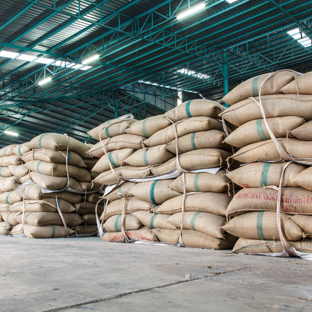 hemp sacks containing riceの写真素材