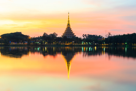 Sunset view of Wat Nong Wang Temple, Famous temple at KhonKaen, Thailandのeditorial素材