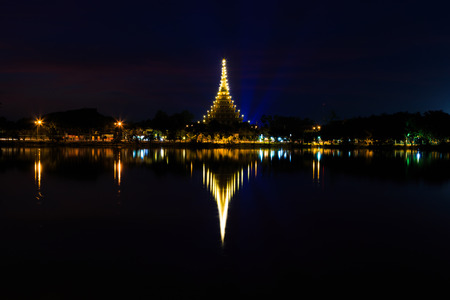 Night view of Wat Nong Wang Temple, Famous temple at KhonKaen, Thailandのeditorial素材