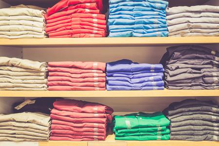 T-shirt in different color ready to buy in store, vintageの写真素材