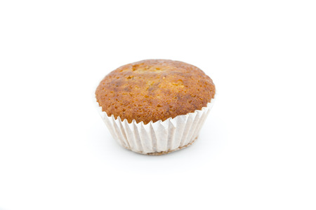Banana muffin cake isolated on white backgroundの写真素材