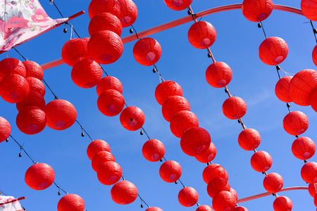 Red Chinese Paper Lanterns, decorate for chinese new yearの写真素材