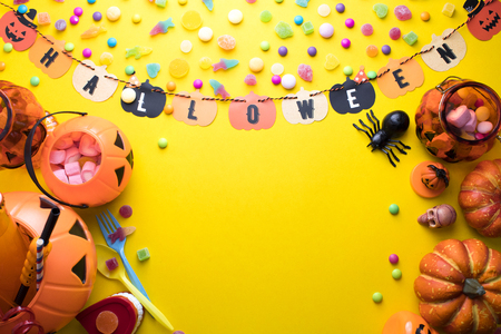 top view halloween prop decor colorful candyの写真素材