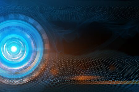 ai tech neon glow abstract wave futuristic network background illustration, system of gakaxy, light stream of data hologram particle circleの写真素材