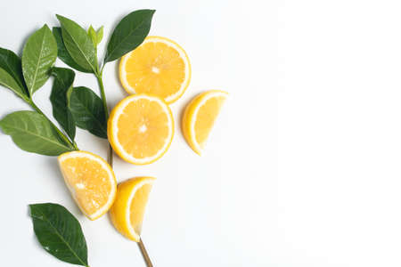 lemon fruit vegetable summer tropical juicy with green nature leaf and waterdrop fresh on isolated, healthy and diet organic kitchen food nutrition conceptの写真素材