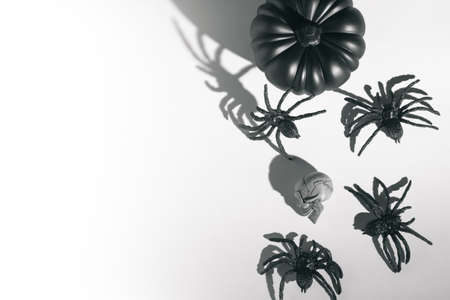 horror spooky funny ghost in halloween on holiday season greeting night celebration party with toy prop decoration and trick or treat autumn october festival and jack-o-lantern conceptの写真素材