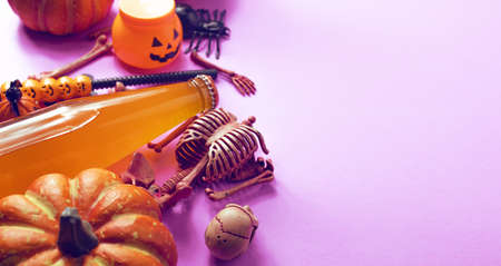 horror spooky funny ghost in halloween pumpkin on holiday season greeting night celebration party...