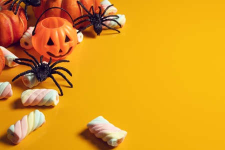 horror spooky funny ghost in halloween pumpkin holiday season greeting night celebration party with...