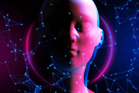 ai robot, cyberpunk style, bionic automatic face, futuristic technology network server online,...