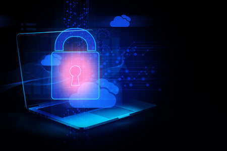 cloud storage computing digital technology computer laptop with data machine deep learning server online privacy security social networkの写真素材