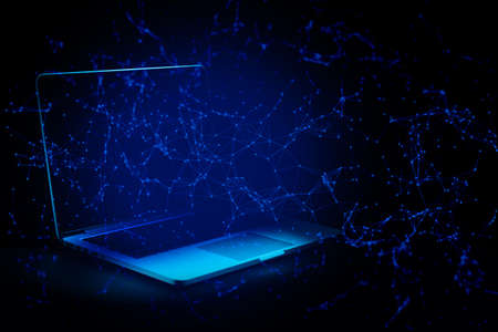 cloud storage with computing, digital technology laptop, data machine deep learning, server online privacy security social network, supercomputerの写真素材