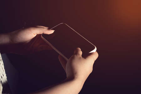 business girl with use device smartphone for digital technology social network internet online with...