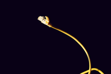 digital internet network server online lan yellow wire with security business and technology concept...