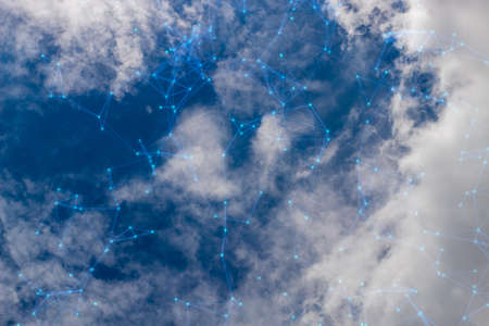 cloud storage with sky nature background in business with technology network server online digital data conceptの写真素材