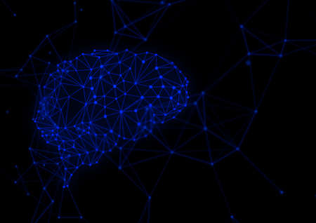futuristic brain robot ai technology internet network background 3d illustration rendering, atom...