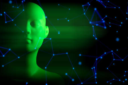 robot bionic ai system, technology network server online, futuristic background illustration 3d...