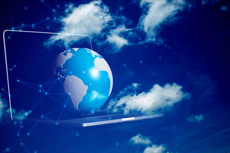cloud storage computing digital technology computer laptop with data machine deep learning server...
