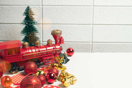 classic train with decor of merry christmasの写真素材