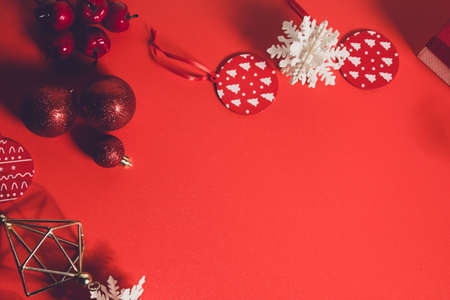 celebration happy new year and merry christmas season greeting holiday festival with red prop...