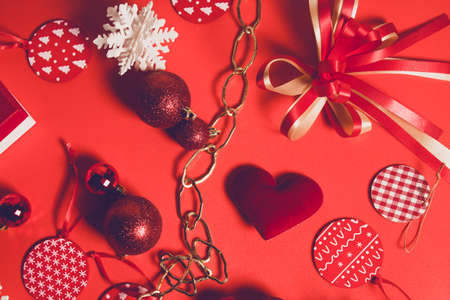 celebration happy new year and merry christmas season greeting holiday festival with red prop...