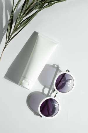 beauty spa medical skincare and cosmetic lotion cream bottle packaging on white decor background, healthy and medicine conceptの写真素材