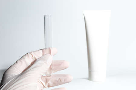 beauty spa medical skincare and cosmetic lotion cream bottle packaging on white decor background, healthy and medicine conceptの写真素材