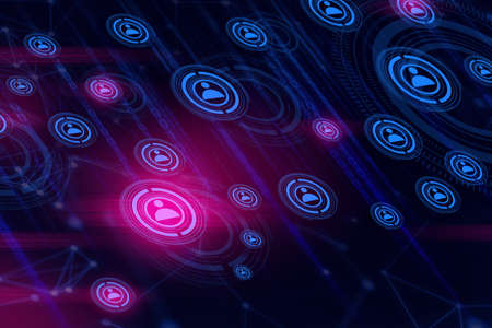 ai web network social online internet background 3d illustration rendering, machine deep learning data cloud storage digital, futuristic ui hologram of people connectingの写真素材