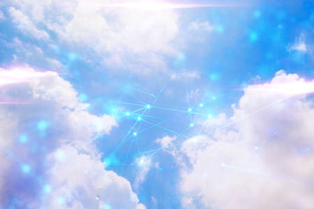 cloud storage, server online network, data roaming, ai machine deep learning, hacker to security privacy digital, sky nature backgroundの写真素材