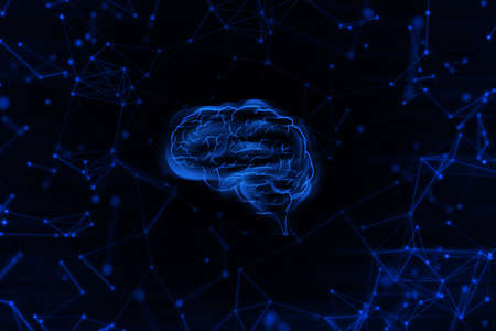 network social online, background 3d illustration rendering, machine deep learning, data cloud storage digital, science neuron, plexus cell brain, futuristic connecting, technology systemの写真素材