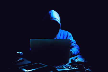 hacker man terrorist with virus computer attack to server network system online in data internet...
