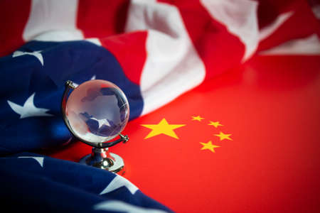 global financial trade war of america vs china battle, market economy of demand money challenge, dollar and yuan crisisの写真素材