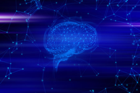 ai network social online internet, machine deep learning and data cloud storage digital grid futuristic, background 3d illustration renderingの写真素材
