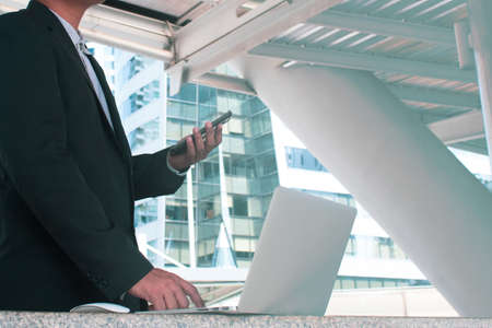businessman and computer connect server network system online in data internet, security hacking...