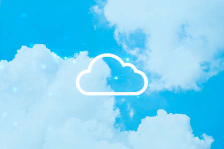 cloud storage on sky background by digital ai data web online technology social network business concept, system connection to working, internet of thingsの写真素材