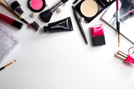 cosmetic lipstick gloss set collection with mirror in beauty fashion makeup concept, luxury package productの写真素材