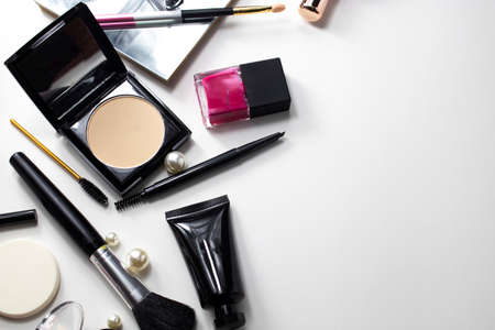 cosmetic lipstick gloss set collection with mirror in beauty fashion makeup concept, luxury package productの写真素材